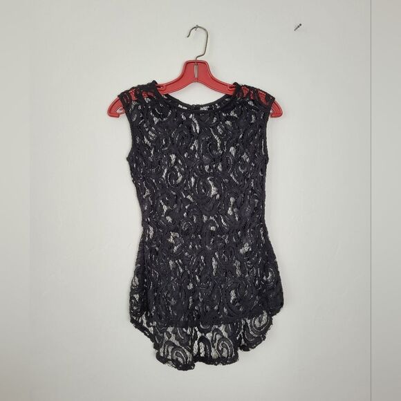 Studio Y Sheer Black Lace Peplum Blouse Top Small Whimsygoth Victorian Coquette - Picture 7 of 14
